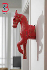 KB ART Rustic Wooden Horse Wall Decor - 16-Inch Orange Distressed Horse Head Wall Hanging with Golden Touch | Handcrafted Vintage-Style Rustic Indian Home Decor